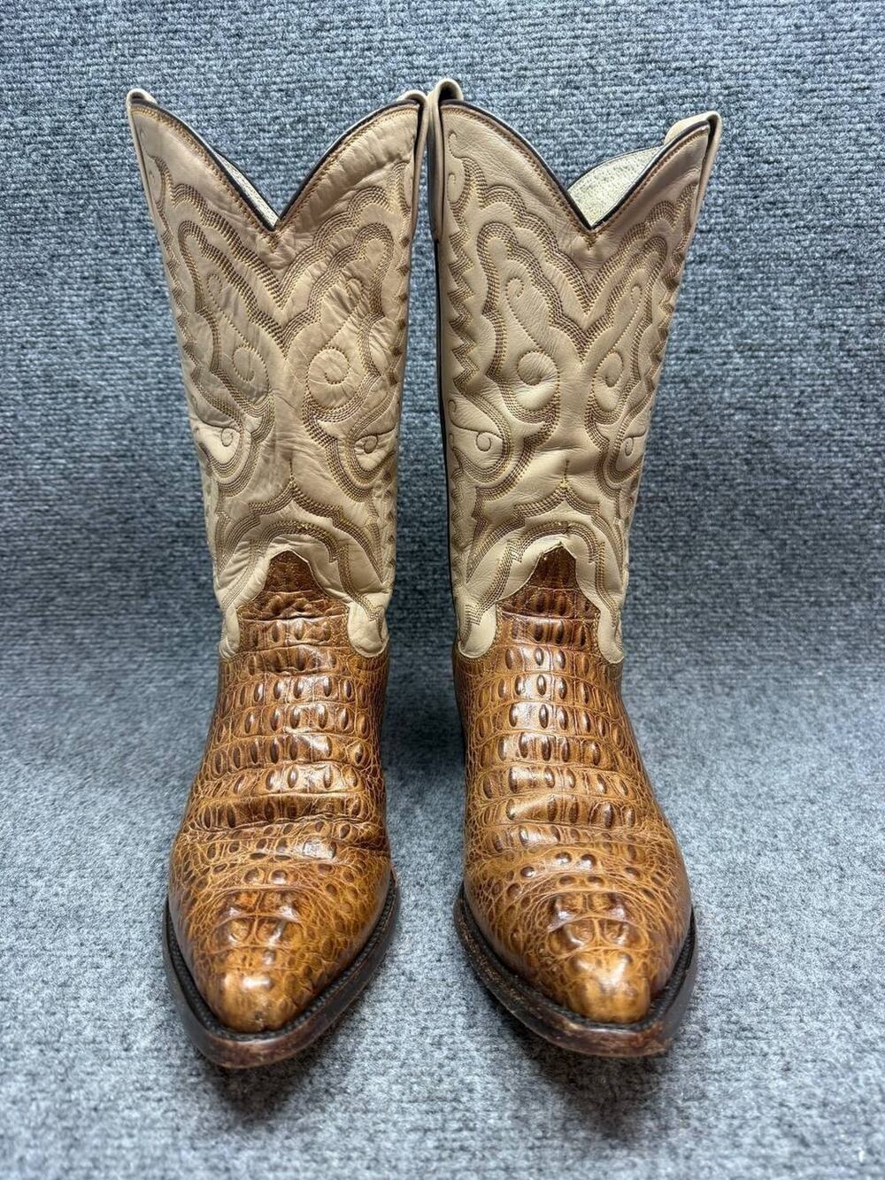 Men Western Cowboy Boots Croc Embossed Leather US 7 Read Description